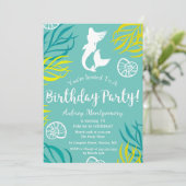Seaweed & Seashells Meerjungfrau Geburtstag Einladung (Stehend Vorderseite)