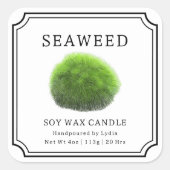 Seaweed Soy Wax Candle Label Quadratischer Aufkleber (Vorderseite)