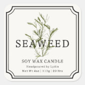 Seaweed Soy Wax Candle Label Quadratischer Aufkleber (Vorderseite)