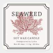 Seaweed Soy Wax Candle Label Quadratischer Aufkleber (Vorderseite)