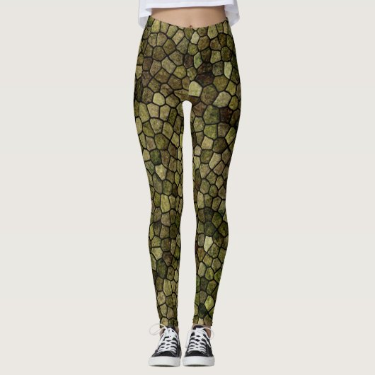 Seaweed und Juniper Cobbled Patchwork Terrazo Patt Leggings (Vorderseite)