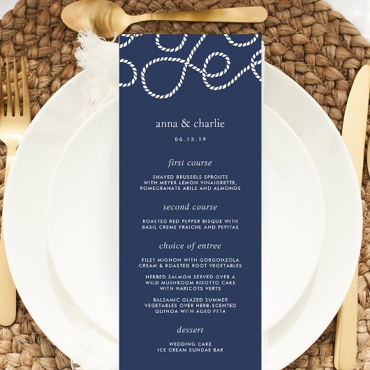 Seaworthy Wedding Menu Card | Dunkelblau Menükarte