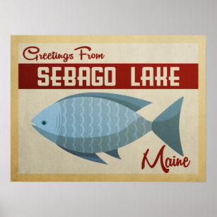 Sebago Lake Maine Fish Vintage Travel Poster