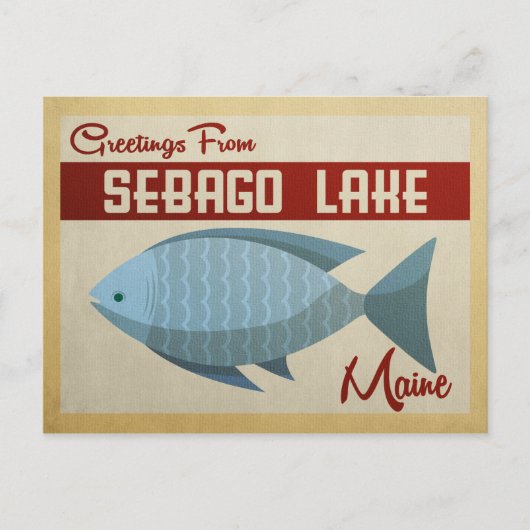 Sebago Seen Maine Fisch Vintage Reise Postkarte (Vorderseite)