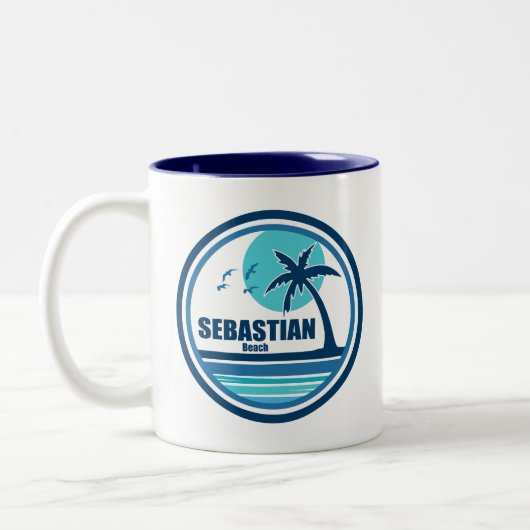 Sebastian Beach Fort Lauderdale Palm Tree Birds Zweifarbige Tasse (Links)