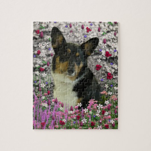 Sebastian der WaliserCorgi in den Blumen Puzzle (Vertikal)