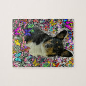 Sebastian der WaliserCorgi in den Schmetterlingen Puzzle (Horizontal)