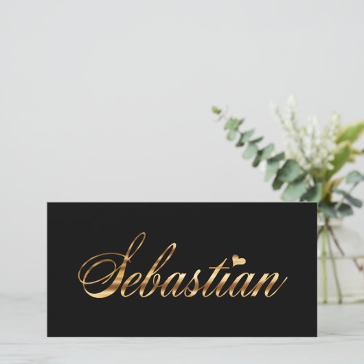 Sebastian gold Design Lettering Karte (Stehend Vorderseite)