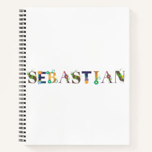 SÉBASTIAN Name Kunst mit Blume bestickt Notizblock