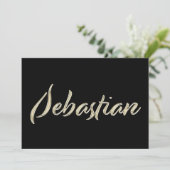 Sebastian Name white gold Handwriting Karte (Stehend Vorderseite)