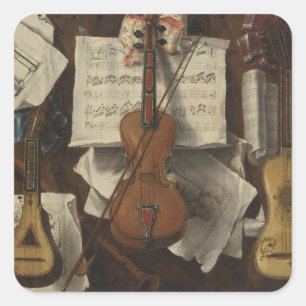 Sebastiano Lazzari Trompe - Geige und Musiknoten Quadratischer Aufkleber