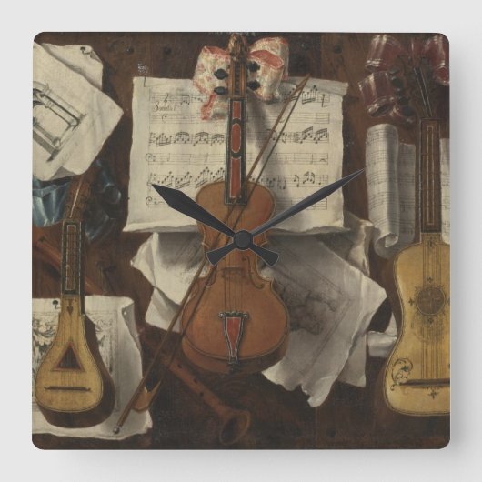 Sebastiano Lazzari Trompe - Violin and Music Notes Quadratische Wanduhr (Vorderseite)