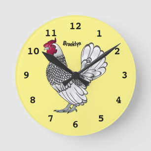 Sebright chicken cartoon illustration runde wanduhr