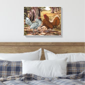 Sebright Hen und Rooster in einem waldreichen Rahm Leinwanddruck (Insitu (Schlafzimmer))