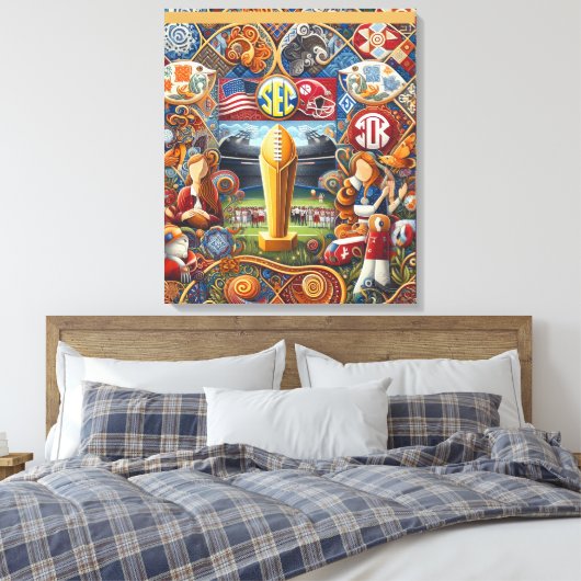 SEC Championship Folk Art Stretched Canvas Print Leinwanddruck (Insitu (Schlafzimmer))