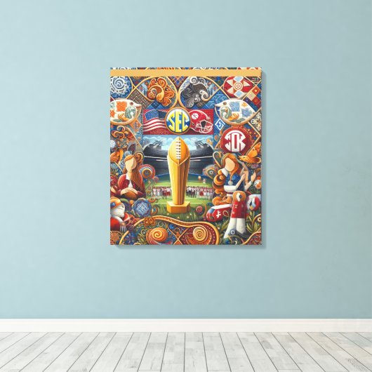SEC Championship Folk Art Stretched Canvas Print Leinwanddruck (Insitu (Holzboden))