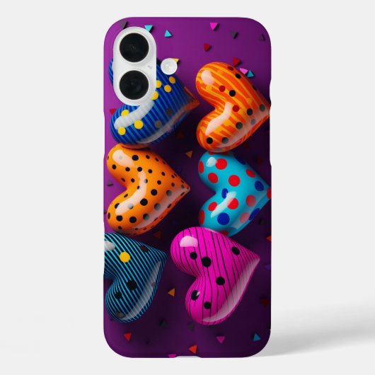 Sechs 3D-Herzen auf lila Hintergrund Case-Mate iPhone Hülle (Rückseite)