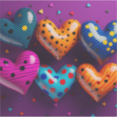 Sechs 3D-Herzen auf lila Hintergrund Vinyl Sticker (Vorderseite)