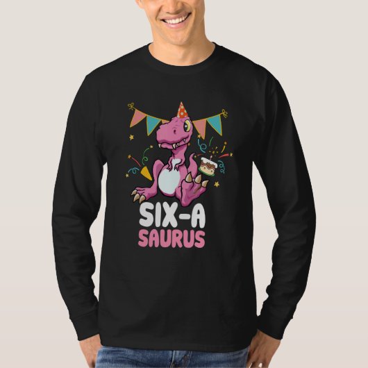 Sechs A Saurus Dinosaurier Niedlich Kiddo Rex T-Shirt (Vorderseite)