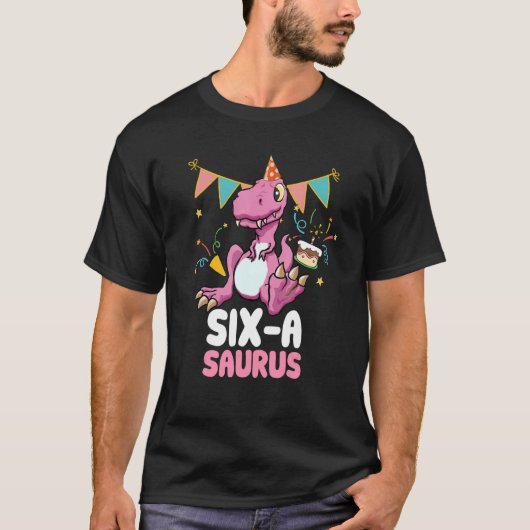 Sechs A Saurus Dinosaurier Niedlich Kiddo Rex T-Shirt (Vorderseite)