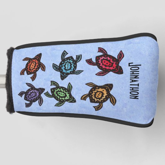 Sechs Abstrakte schwarze Schildkröten farbenfrohe Golf Headcover (Vorderseite)