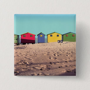 Sechs bunte Strand-Hütte Cape Town, Südafrika Button