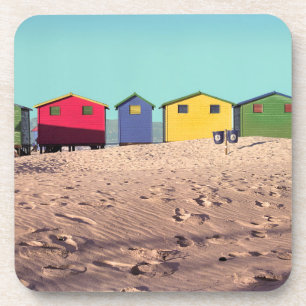 Sechs bunte Strand-Hütte Cape Town, Südafrika Getränkeuntersetzer