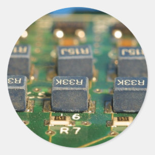 Sechs Computer-Chips-Schaltungen Runder Aufkleber