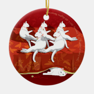 Sechs Eier legende Katzen... Weihnachtsbaum Keramik Ornament