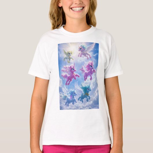 Sechs Einhorn fliegen am Himmel T-Shirt (Vorderseite)