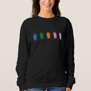 Sechs farbenfrohe Lächeln Blase Milch Teezeremonie Sweatshirt