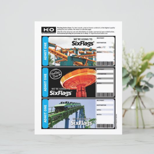Sechs Flags-Mockticket für Reisen und Veranstaltun (Stehend Vorderseite)