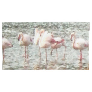 Sechs Flamingos mit einer Wasserfarbe Kissenbezug