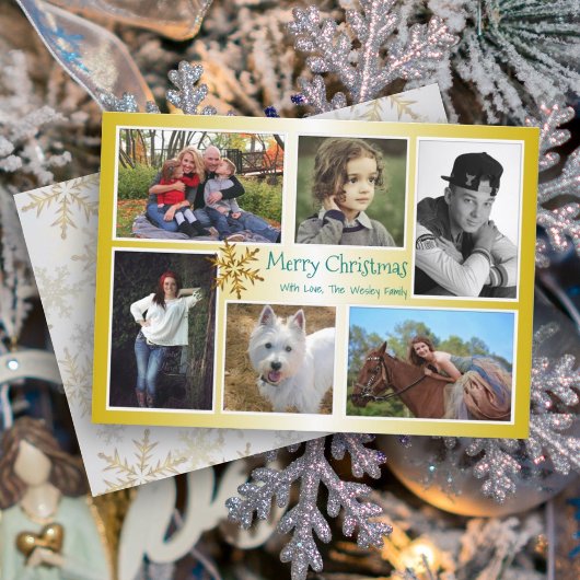 Sechs Foto Collage Familie Weihnachtsgold Feiertagskarte