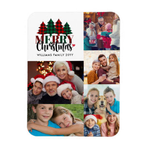 Sechs Foto Kariert Familienname Frohe Weihnachten Magnet