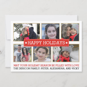 Sechs Fotorot und Goldmoderner Weihnachtsfeiertag Feiertagskarte