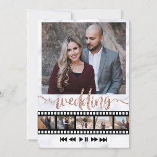 Sechs Fotos Collage Movie Frame Rose Gold Glitzer Einladung