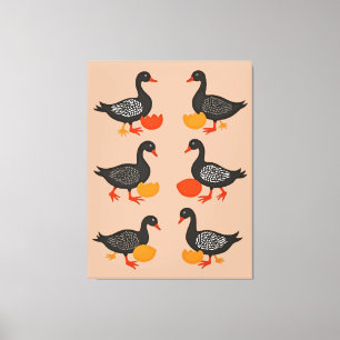 Sechs Gänse A-Lay Mitte Jahrhundert Retro-Schnitt- Leinwanddruck