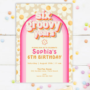 Sechs Groovy Years Daisy Rainbow Birthday Einladun Einladung