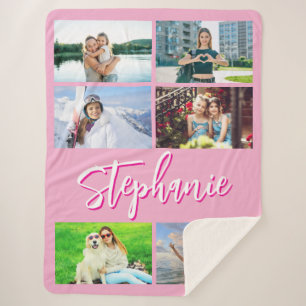 Sechs horizontale Foto-Collage personalisiert Rosa Sherpadecke
