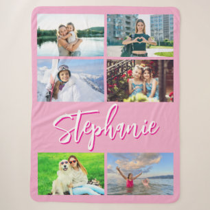 Sechs horizontale FotoCollage Personalisiert rosa Sherpadecke