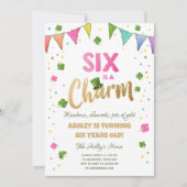 Sechs ist ein Charm St. Patrick's Day Girl zum Geb Einladung (Vorderseite)