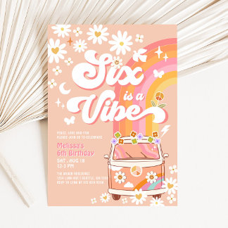 Sechs ist ein Vibe Girl Pink Peach Daisy 6. Geburt Einladung