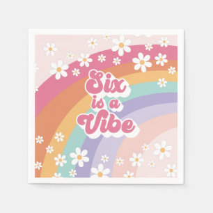 Sechs ist ein Vibe Retro Rainbow 6. Geburtstag Serviette