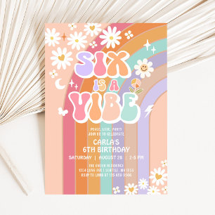 SECHS ist eine Stimmung Daisy Regenbogen Groovy 6. Einladung