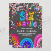 Sechs ist eine Vibe Rainbow-Party Einladung (Vorne/Hinten)