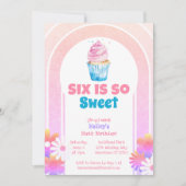 Sechs ist so süß Cupcake Sechster Geburtstag Einladung (Vorderseite)