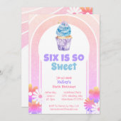 Sechs ist so süß Regenbogen Cupcake Sechster Gebur Einladung (Vorne/Hinten)