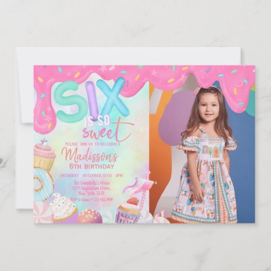 Sechs ist so süßes Foto Einladung (Vorderseite)
