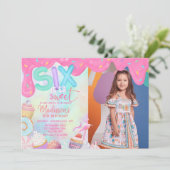 Sechs ist so süßes Foto Einladung (Stehend Vorderseite)